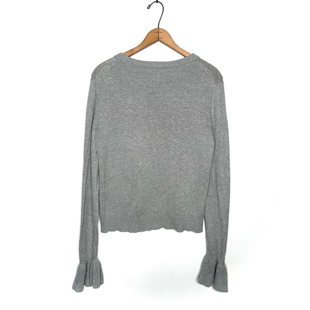 J. Crew | Gray Crew Neck Ruffle Cuff Sleeve Sweater Size Medium - Picture 5 of 7